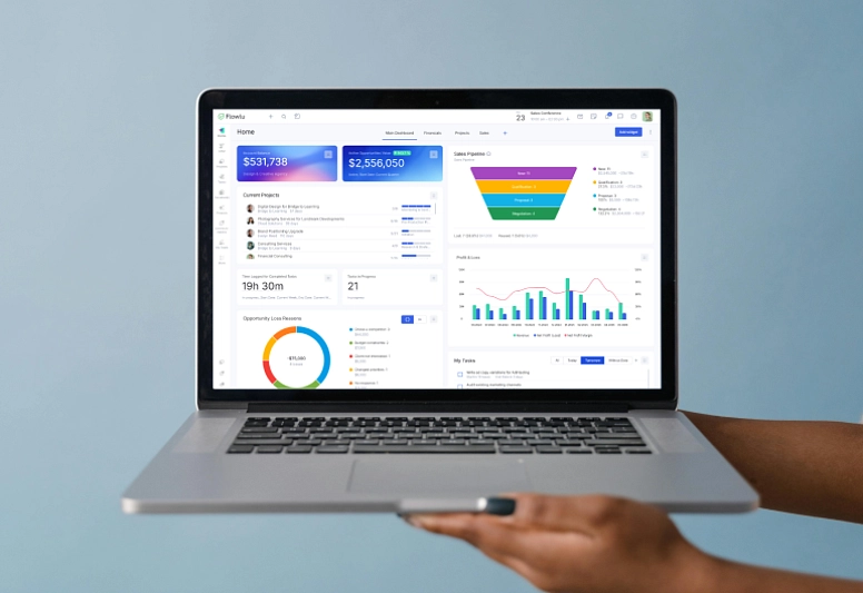 Interface of Flowlu CRM for digital marketing