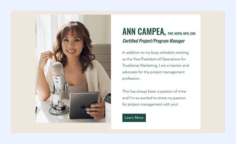 A home page with Ann Campea