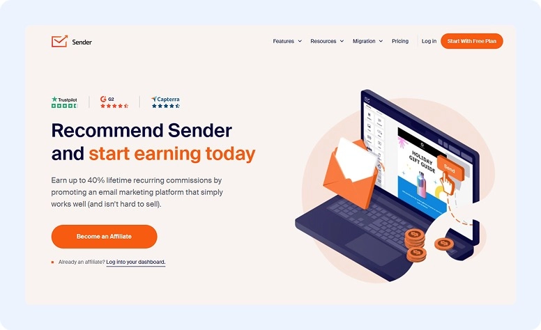 Sender affiliate program