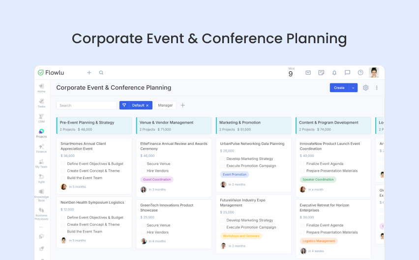 Flowlu - Planeamento de eventos e conferências empresariais