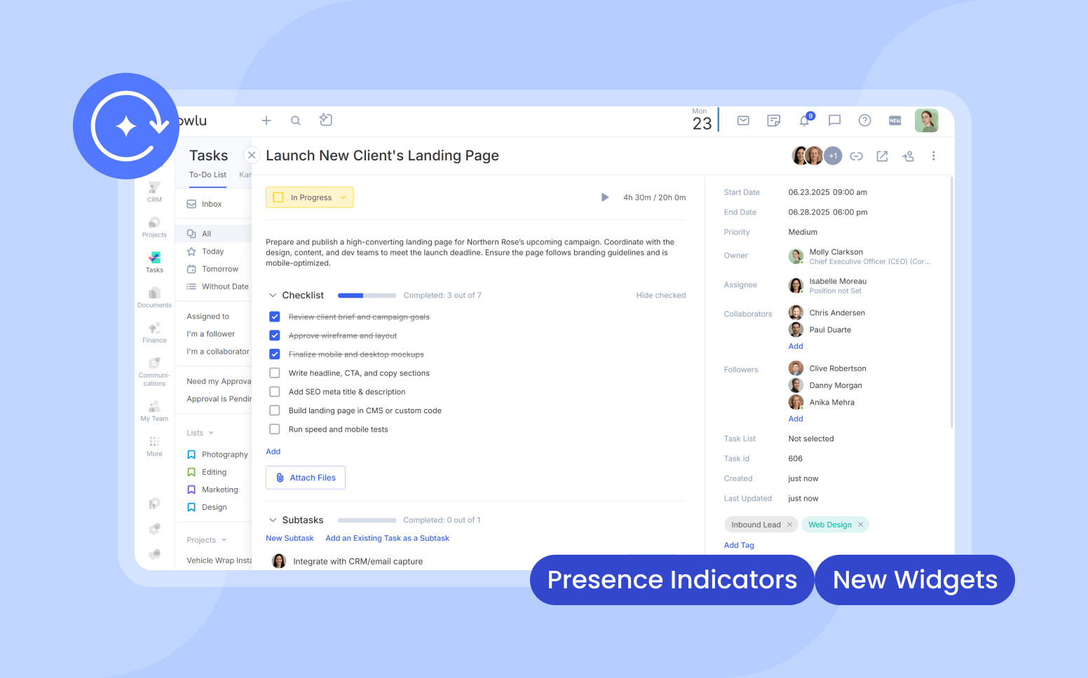 May–June Updates: Real-Time Presence, Smarter Dashboards & More Flowlu - May–June Updates: Real-Time Presence, Smarter Dashboards & More