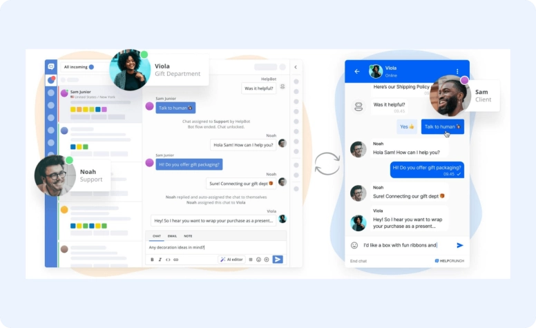 Live chat support software with chatbot automation, human handoff, and real-time customer communication for small businesses