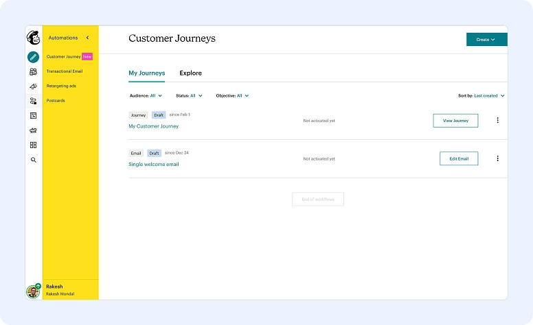Customer journey automation dashboard with email workflows, audience segmentation, and marketing campaign management