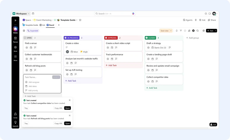 Kanban board with task stages, workflow tracking, and team collaboration in project management software