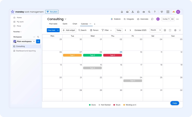 Project calendar view with task scheduling, deadlines, and workflow planning in project management software