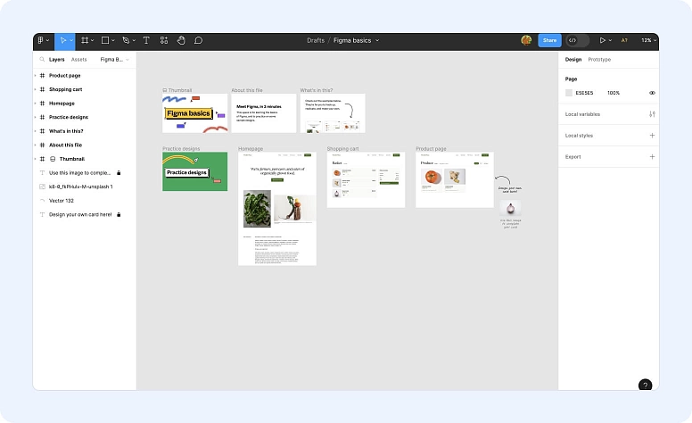 Figma interface for UI/UX design with wireframes, layouts, and collaborative design workspace