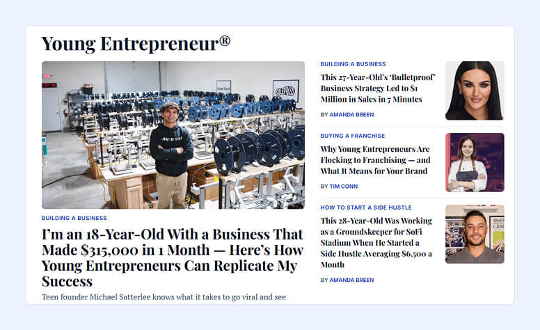Young Entrepreneur home page