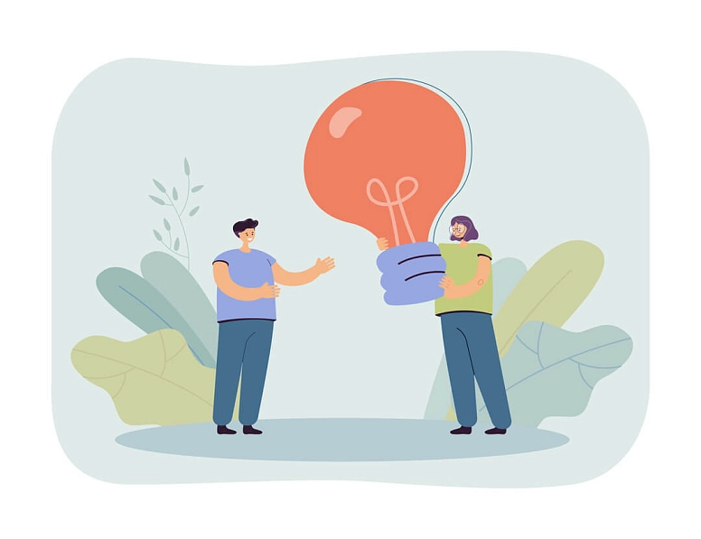 El miembro del equipo feliz muestra pulgares arriba