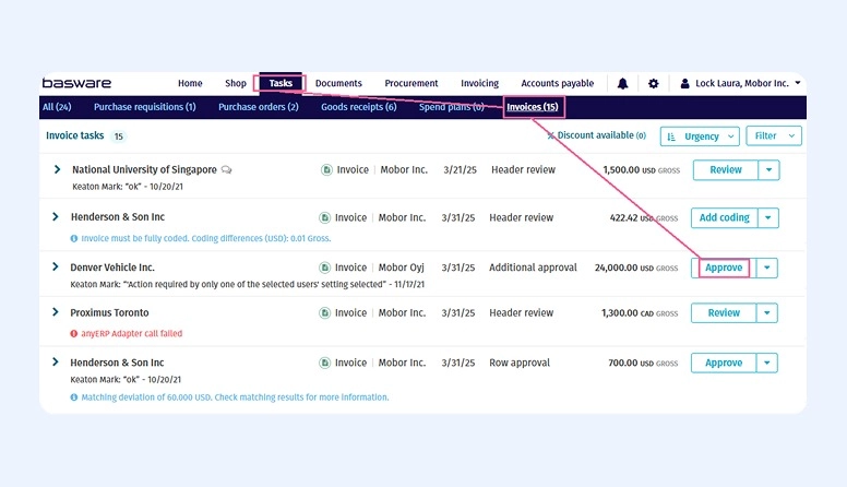 Basware Approval Interface