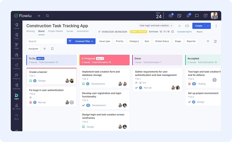 Using Kanban in sprints in Flowlu