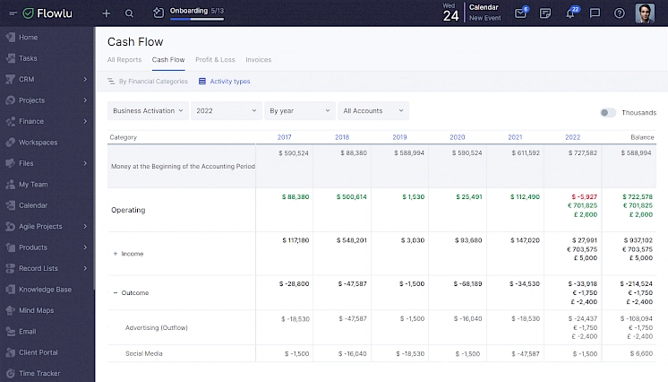 Cash flow report